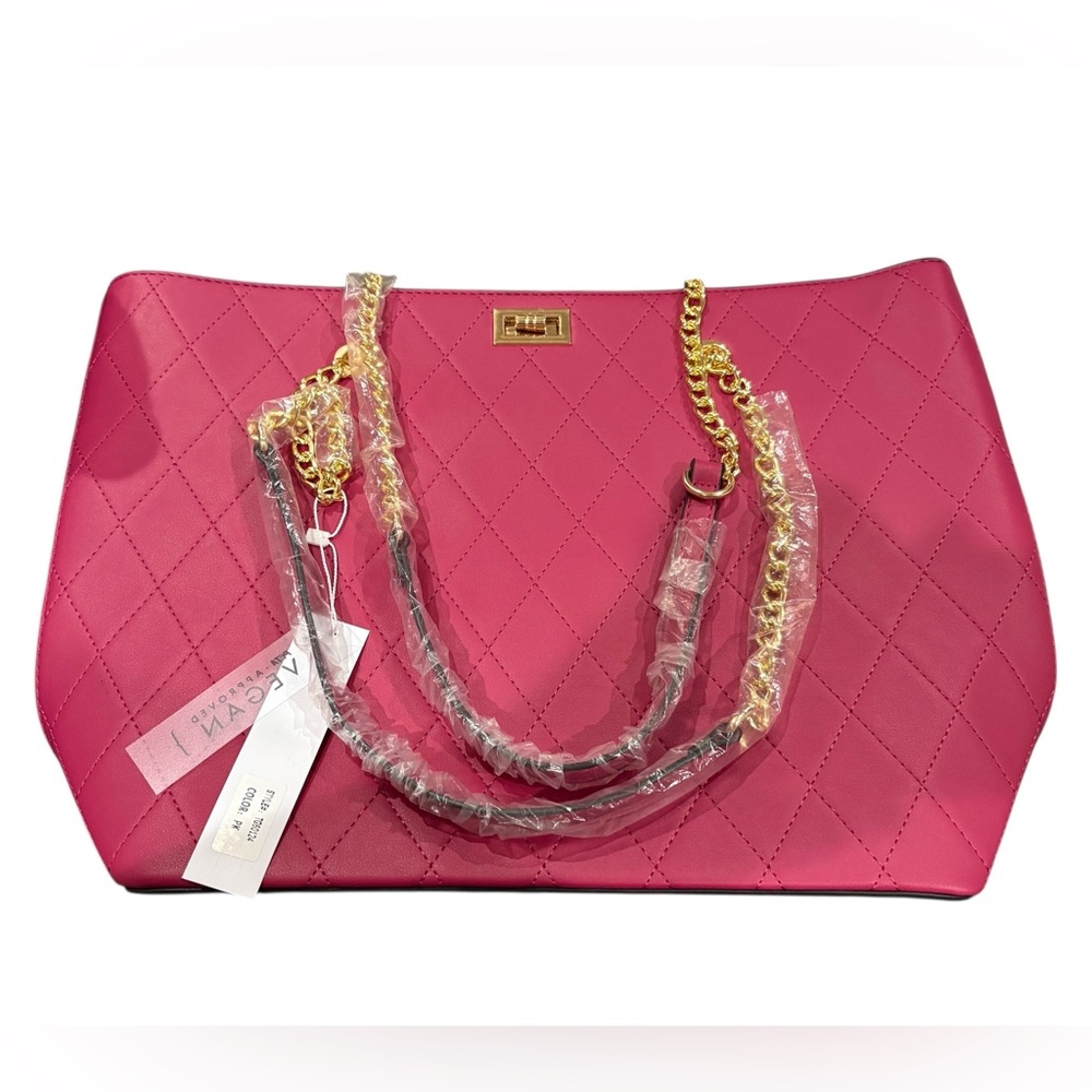 Malibu Skye Tote Large Fuchsia Gold Chain Double Handles Shoulder Bag New